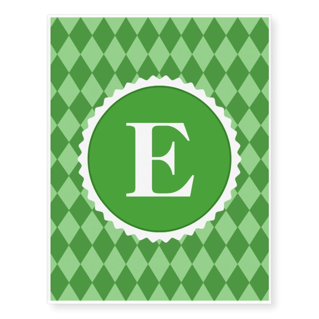 Green White Check Monogram Pattern Temporary Tattoos (Front)