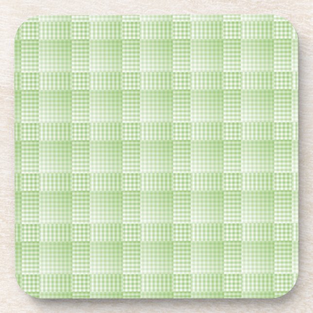 Green White Checker Abstract Pattern Beverage Coaster (Front)