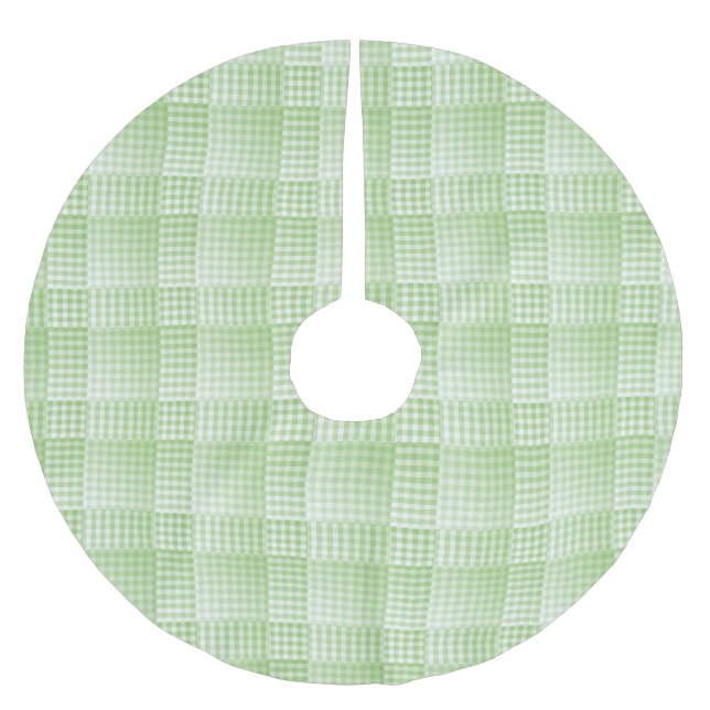 Green White Checker Abstract Pattern Brushed Polyester Tree Skirt (Front)