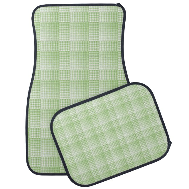Green White Checker Abstract Pattern Car Floor Mat (Set)