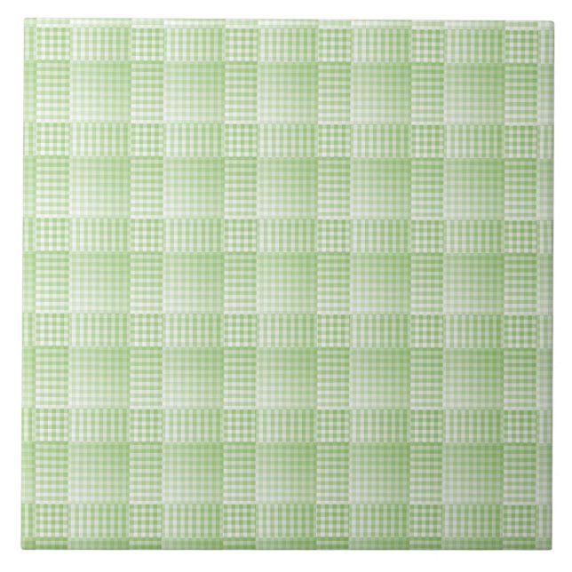 Green White Checker Abstract Pattern Ceramic Tile (Front)