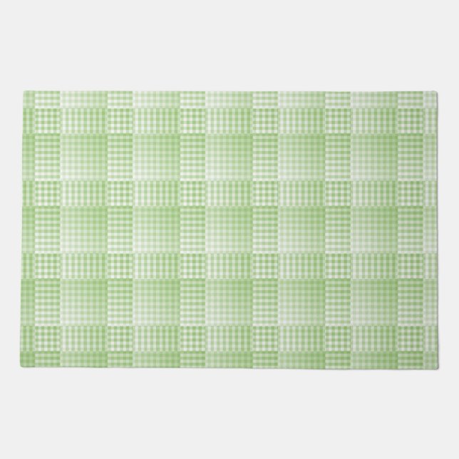 Green White Checker Abstract Pattern Doormat (Front)