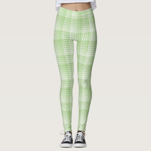 Green White Checker Abstract Pattern Leggings