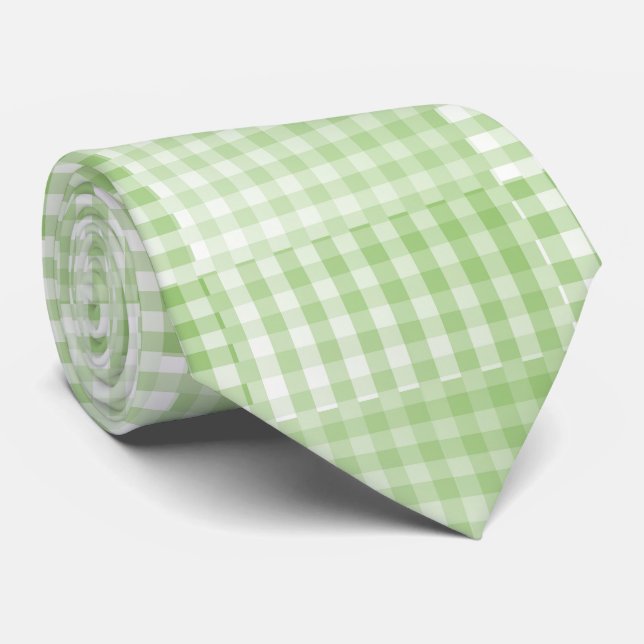 Green White Checker Abstract Pattern Neck Tie (Rolled)
