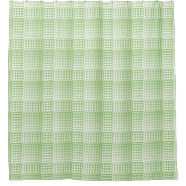 Green White Checker Abstract Pattern Shower Curtain (Front)