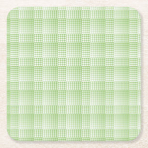 Green White Checker Abstract Pattern Square Paper Coaster
