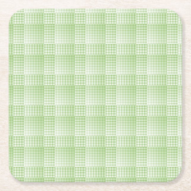 Green White Checker Abstract Pattern Square Paper Coaster (Front)