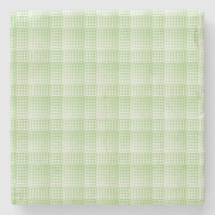 Green White Checker Abstract Pattern Stone Coaster