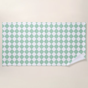 Green White Checker Diamond Pattern Beach Towel