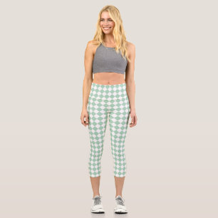 Green White Checker Diamond Pattern  Capri Leggings