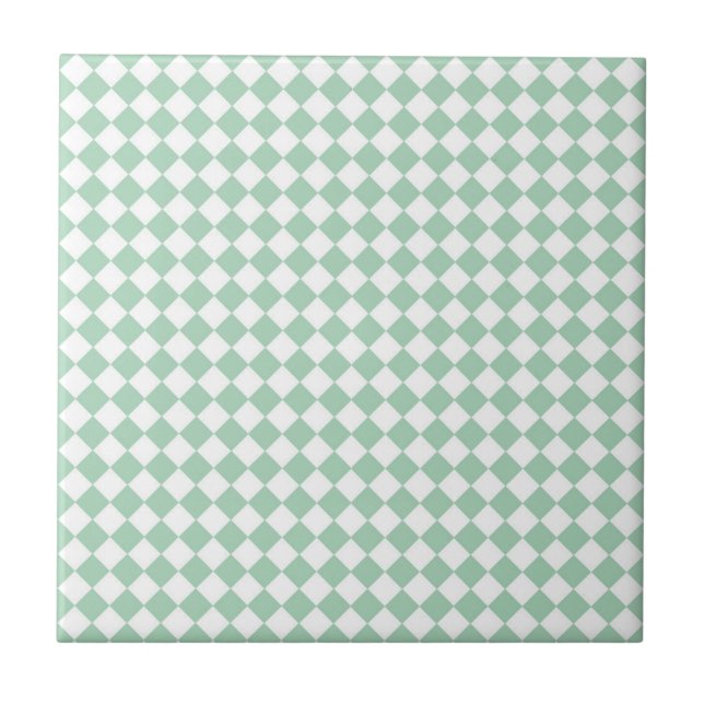Green White Checker Diamond Pattern Ceramic Tile (Front)