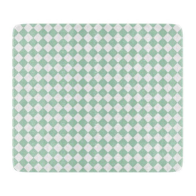 Green White Checker Diamond Pattern Cutting Board (Front)