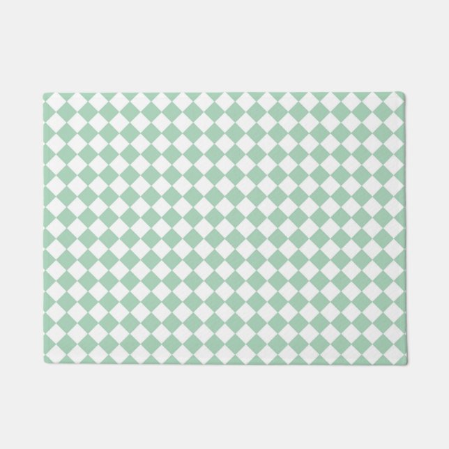Green White Checker Diamond Pattern Doormat (Front)