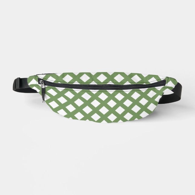 Green White Checker Diamond Pattern Fanny Pack (Front)