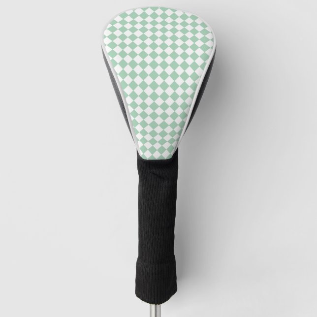 Green White Checker Diamond Pattern Golf Head Cover (Front)