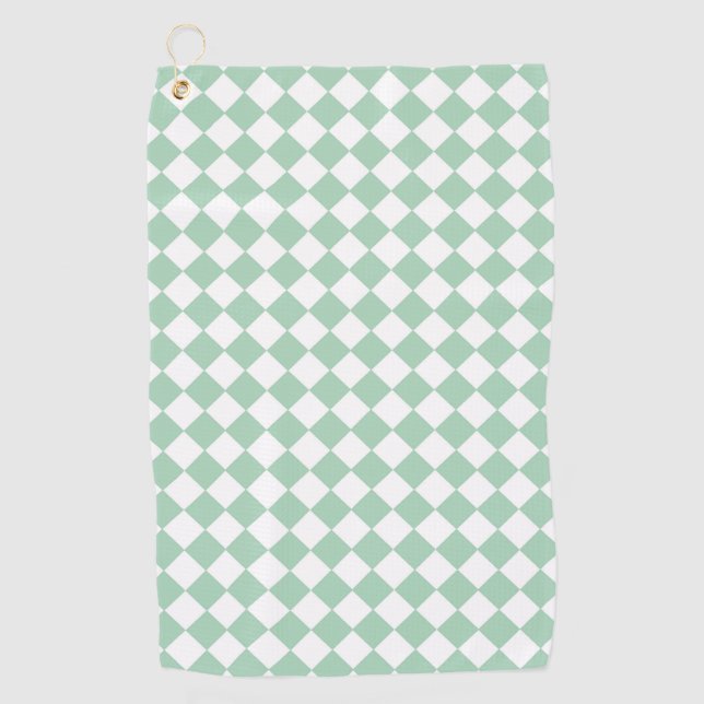 Green White Checker Diamond Pattern Golf Towel (Front)