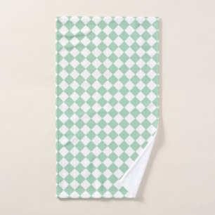 Green White Checker Diamond Pattern  Hand Towel