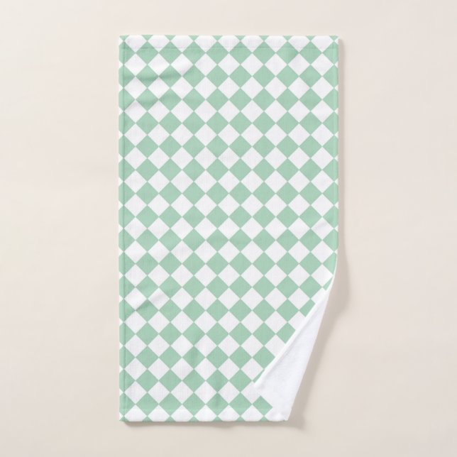 Green White Checker Diamond Pattern  Hand Towel (Hand Towel)