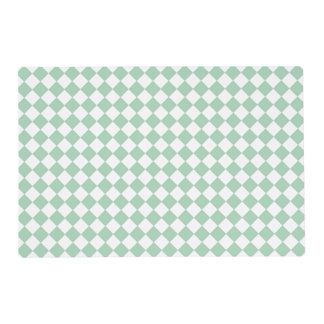 Green White Checker Diamond Pattern Laminated Placemat (Front)