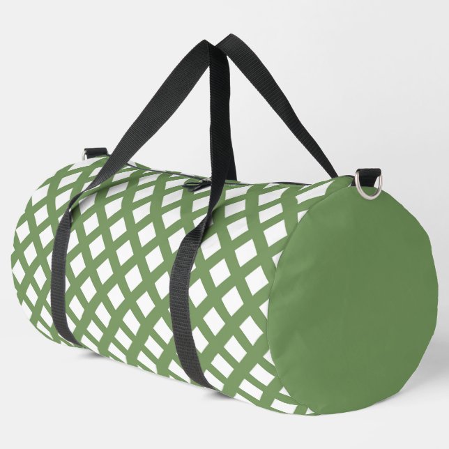 Green White Checker Diamond Pattern Large Duffle Bag (Left Corner)