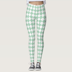 Green White Checker Diamond Pattern  Leggings