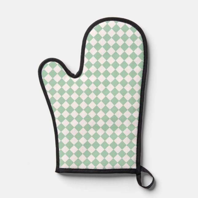 Green White Checker Diamond Pattern Oven Mitt (Front)