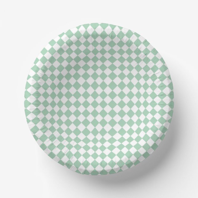 Green White Checker Diamond Pattern Paper Bowls (Front)