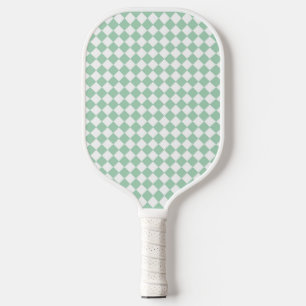 Green White Checker Diamond Pattern Pickleball Paddle