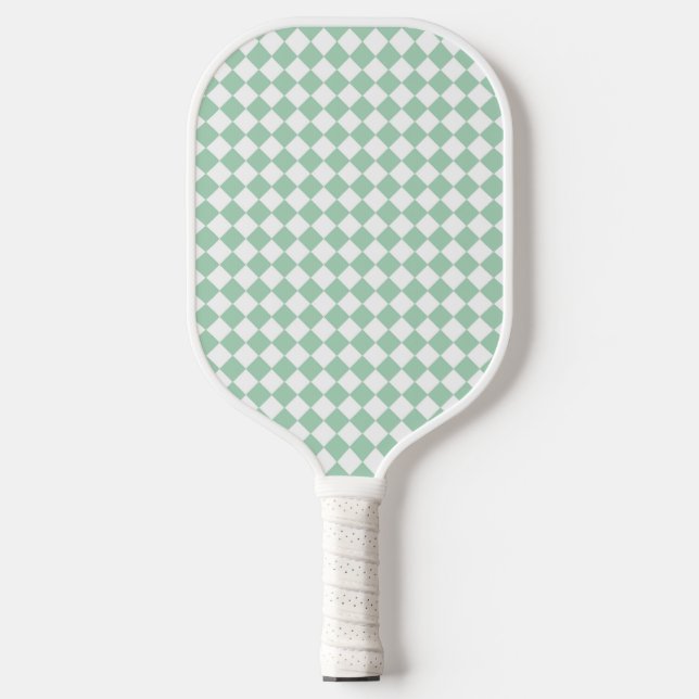 Green White Checker Diamond Pattern Pickleball Paddle (Front)