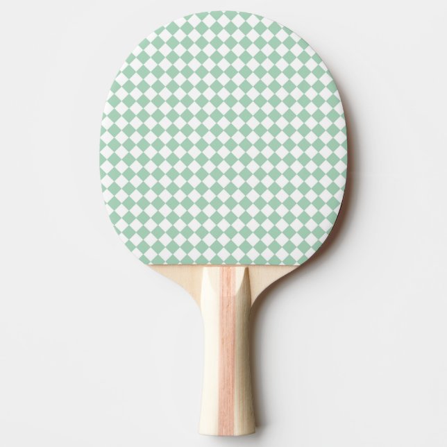 Green White Checker Diamond Pattern Ping Pong Paddle (Front)
