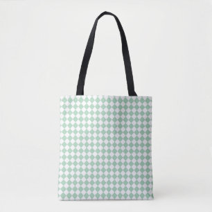 Green White Checker Diamond Pattern Shoulder Tote Bag