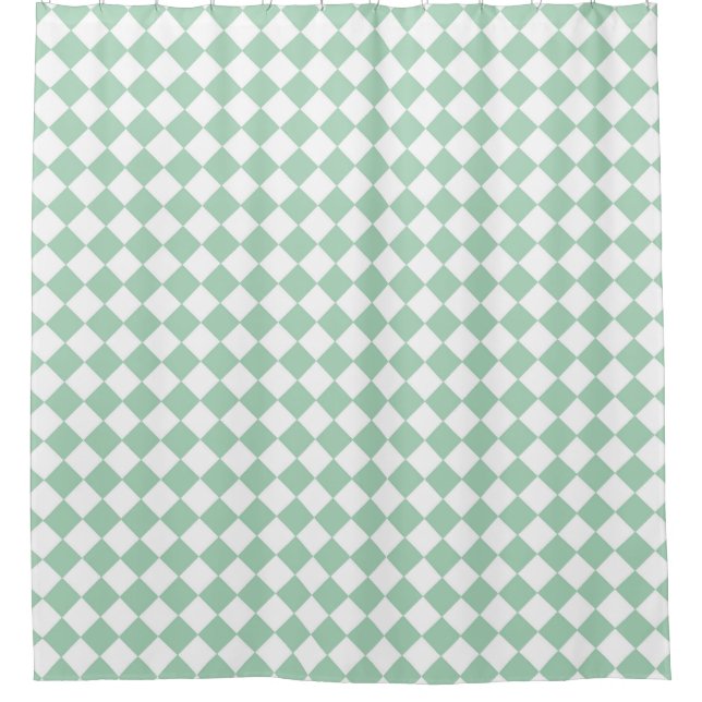 Green White Checker Diamond Pattern  Shower Curtain (Front)