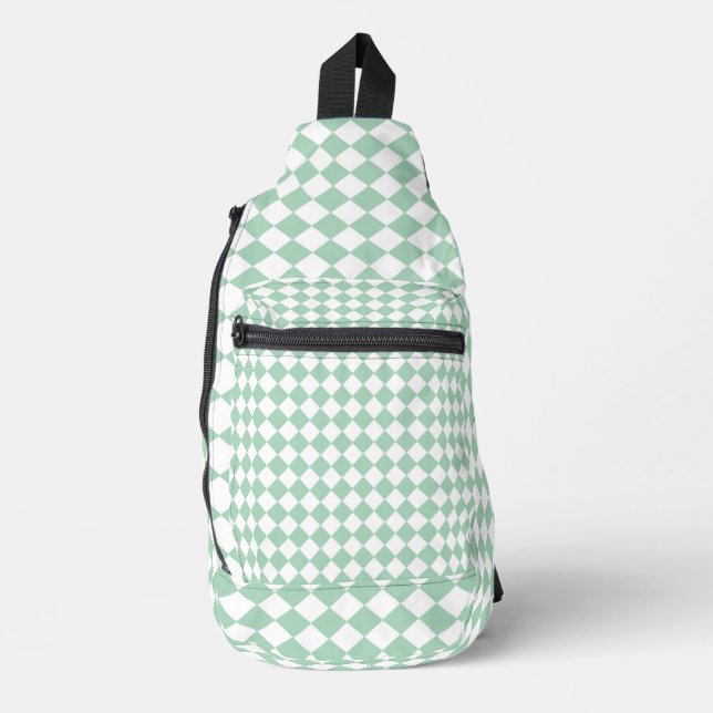 Green White Checker Diamond Pattern Sling Bag (Front)