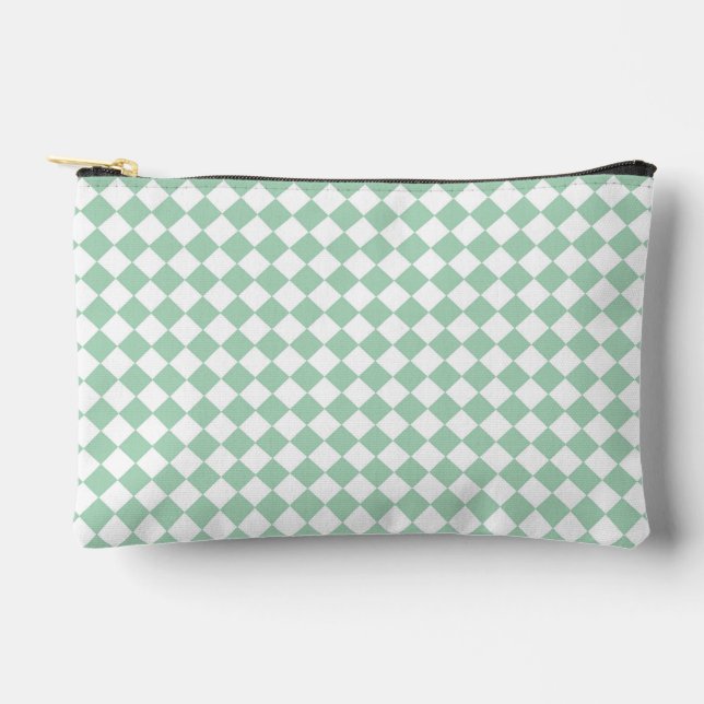 Green White Checker Diamond Pattern Small Accessory Pouch (Front)