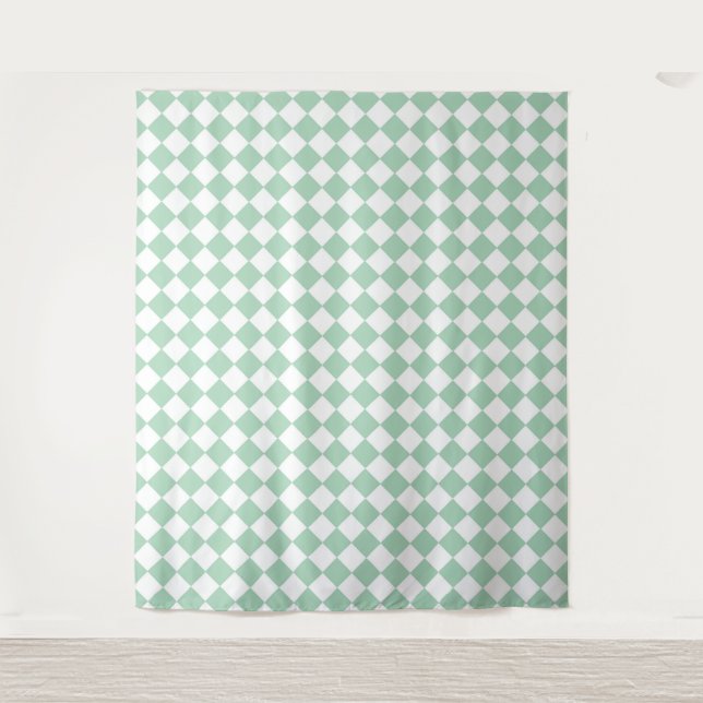 Green White Checker Diamond Pattern  Tapestry (Front)