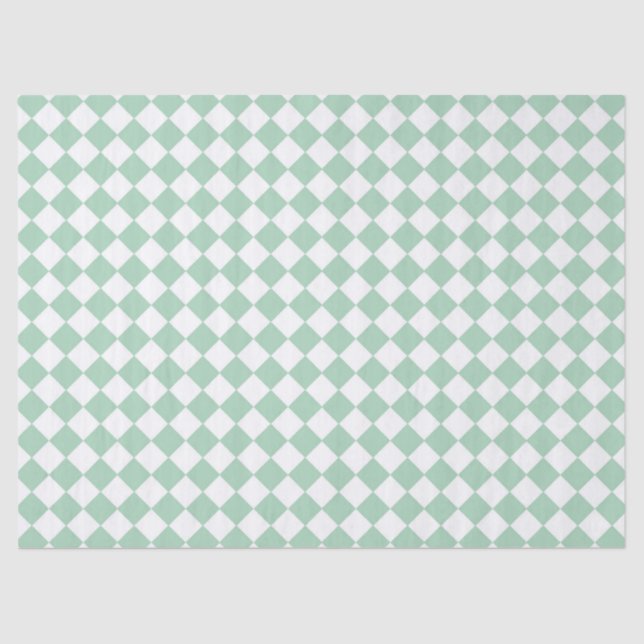 Green White Checker Diamond Pattern Tissue Paper (Front)