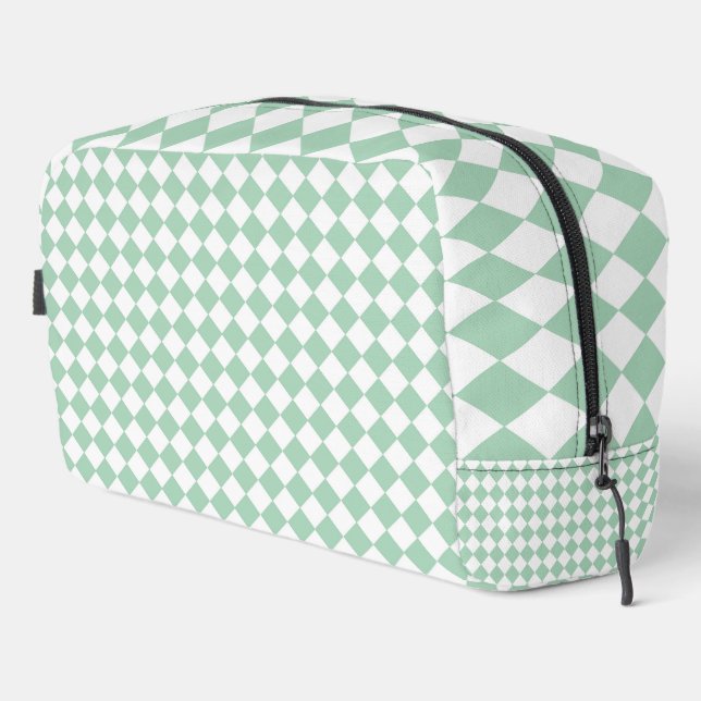 Green White Checker Diamond Pattern Toiletry Bag (Right Corner)