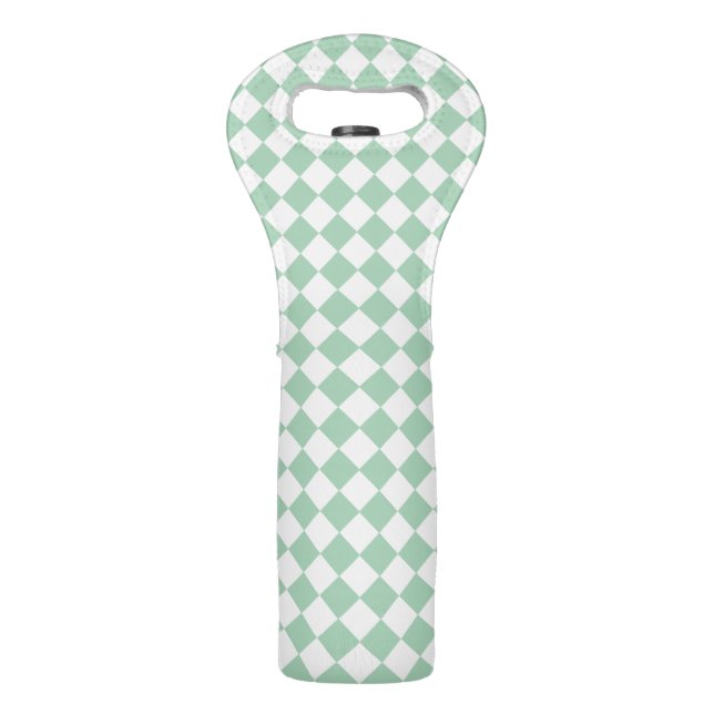 Green White Checker Diamond Pattern Wine Bag (Front)