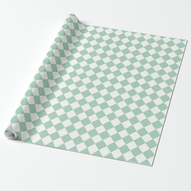Green White Checker Diamond Pattern Wrapping Paper (Unrolled)