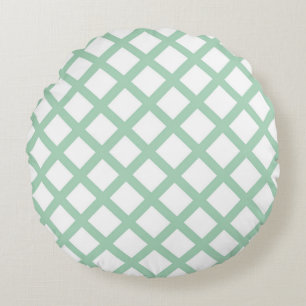 Green White Checker Diamond Stripes Pattern Round Pillow