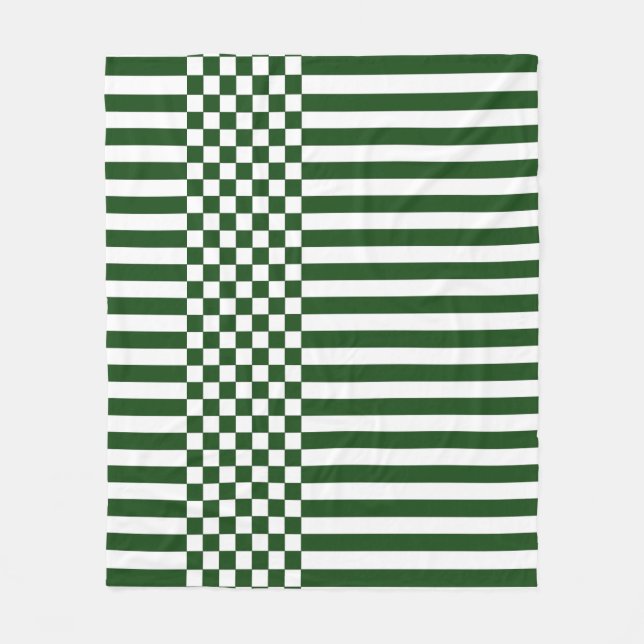 Green & White Checker & Stripes Repeat Pattern Fleece Blanket (Front)