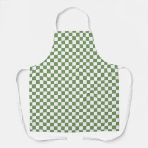 Green White Checkerboard Gingham Pattern Apron