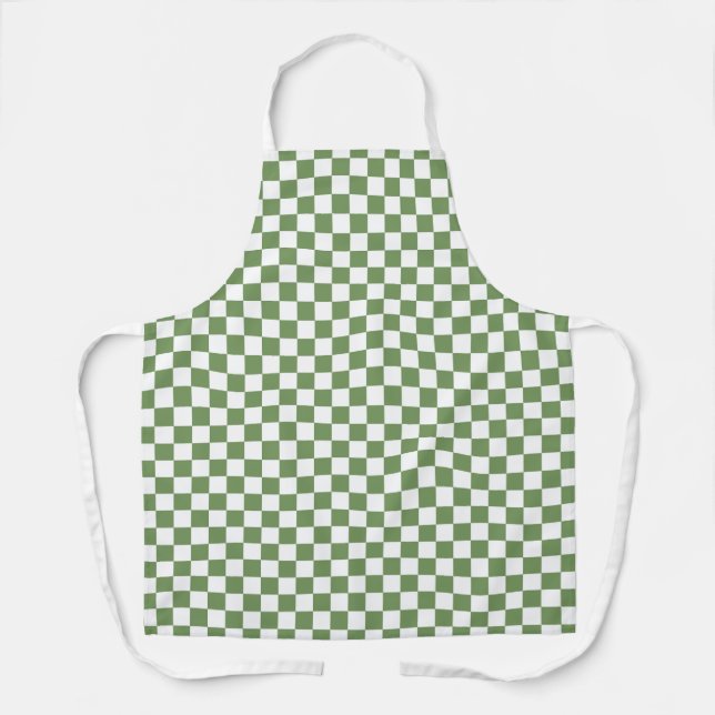 Green White Checkerboard Gingham Pattern Apron (Front)