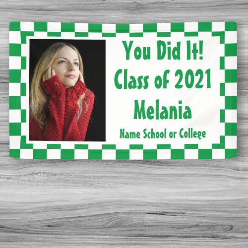 Green White Checkerboard Photo Graduation Banner