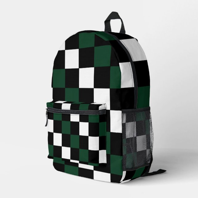 Green White Checkerboard    Printed Backpack (Back Corner Right)