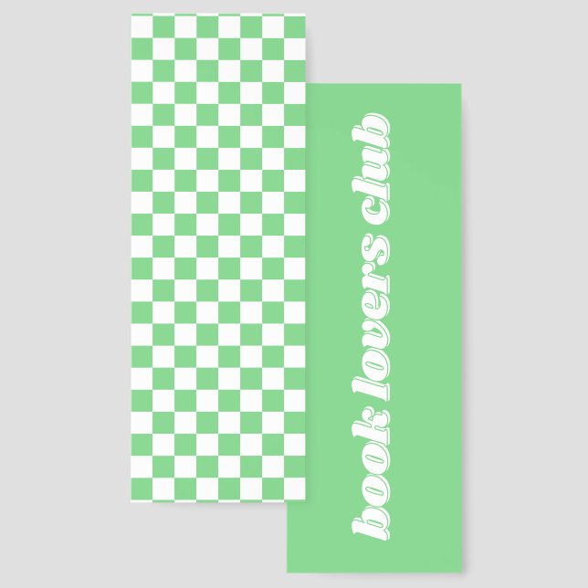 Green White Checkered Abstract Retro Geometric Bookmarks (Front & Back)