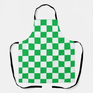 Green White Checkered Check Pattern Apron