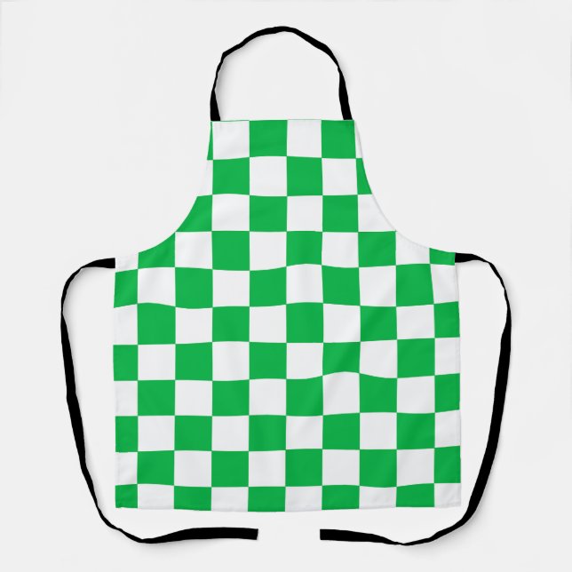 Green White Checkered Check Pattern Apron (Front)
