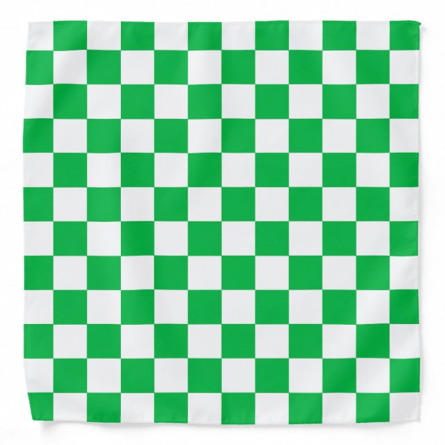 Green White Checkered Check Pattern Bandana (Front)