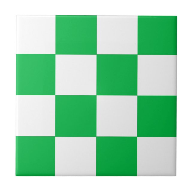 Green White Checkered Check Pattern Ceramic Tile (Front)